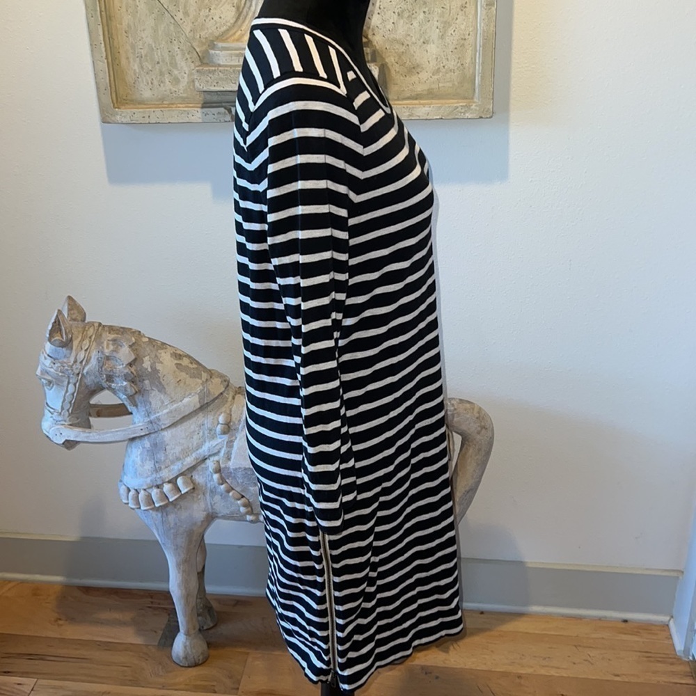 J. Crew black ivory striped shift dress side ling zippers Sz M - Picture 6 of 11